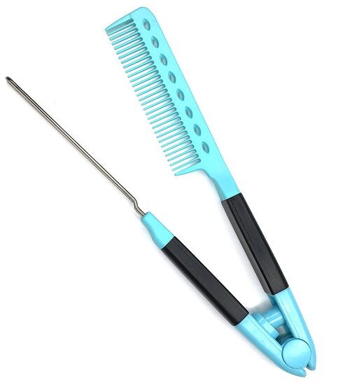 Gera Professional, Расческа-выпрямитель для волос с металлическим зажимом, голубая