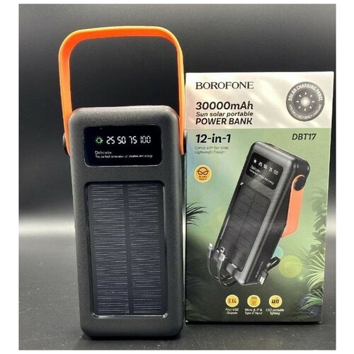 Внешний АКБ Powerbank Borofone DBT17 Solar 30000mAh 4USB черный Powerbank с зарядкой от солнечной батареи - незаменим в походах и путешествиях 4400₽