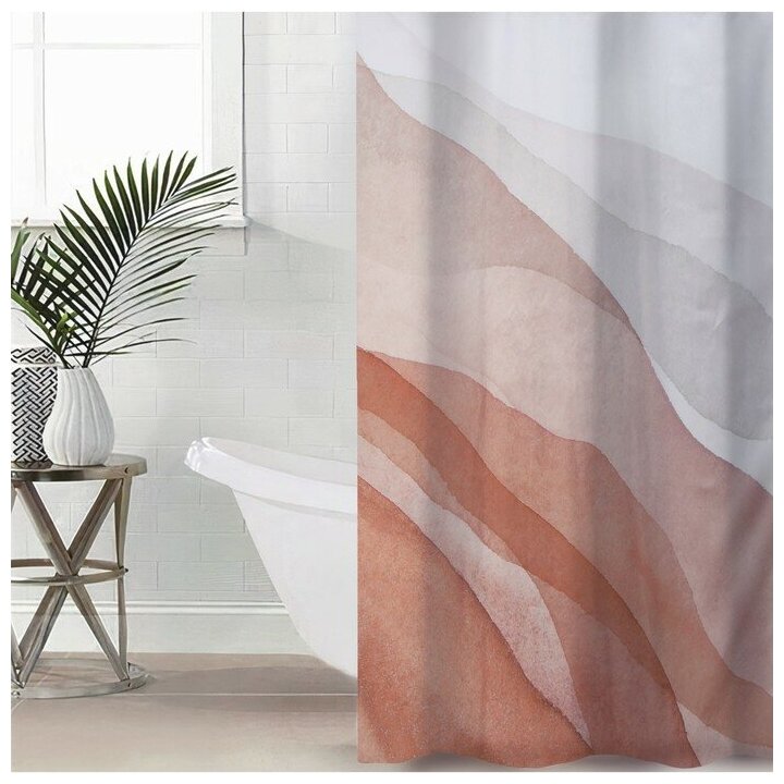 фото Штора для ванной комнаты Доляна «Беж», с люверсами, 180×180 см, полиэстер