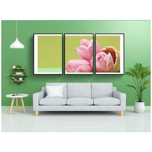 фото Набор модулных постеров для интерьера "тюльпаны, расцветает, рожок мороженого" 60x90 см. в тубусе, без рамки lotsprints