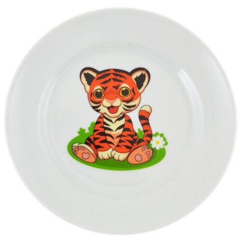 Тарелка детская мелкая Добруш Идиллия Полосатики тигрята фарфоровая 175 мм артикул производителя 7С2027, 1142737