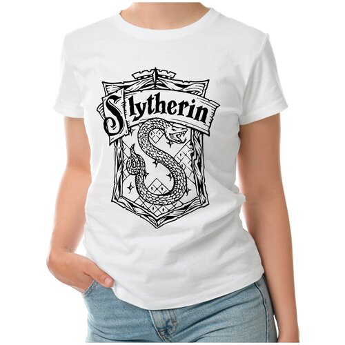 Женская футболка «Slytherin» (2XL, белый)