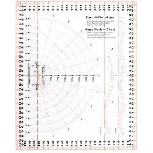 Линейка многофункциональная с прорезями для окружностей, 31 x 26 см