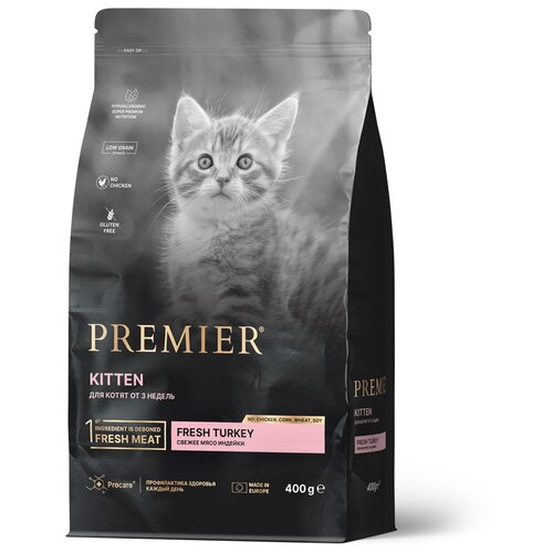 Корм для котят PREMIER Cat Свежая индейка сух.400г