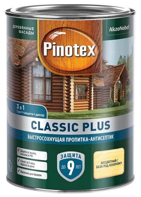 Пропитка-антисептик PINOTEX Classic Plus 3 в 1 Ель натуральная 09 л