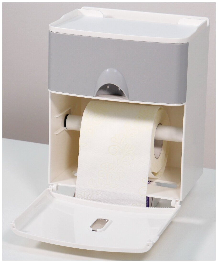 Держатель туалетной бумаги Diadonna D7303 с полкой, настенная, ABS-пластик, белый с серым, самоклеящаяся - фотография № 7