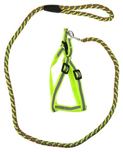 Поводок для собаки 110х1см со шлейкой, полиэстер "Неон" светоотражающий, цвета микс - фотография № 3