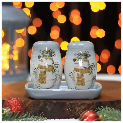 фото Доляна набор для специй доляна 2 шт. «рождественский снеговик», солонка, перечница, 130 мл 11,5?6,2?8,8 см