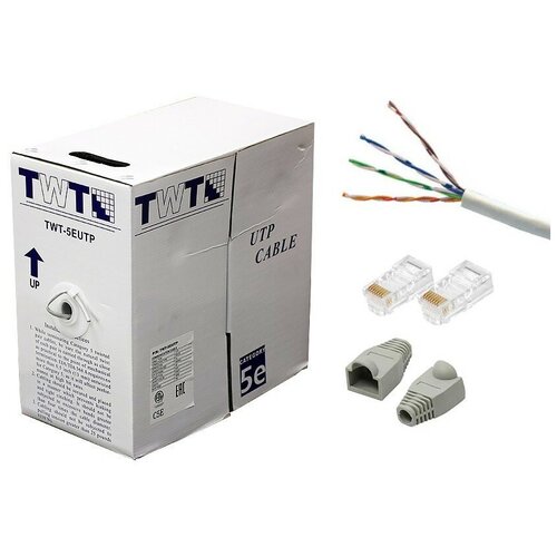 Кабель витая пара TWT-5E U/UTP - CU (медь) 4х2х24AWG CAT5e PVC / серый - 30м кабель витая пара skynet premium csp utp 4 cu медь 4х2х24awg cat5e ø 0 51мм pvc серый 30м