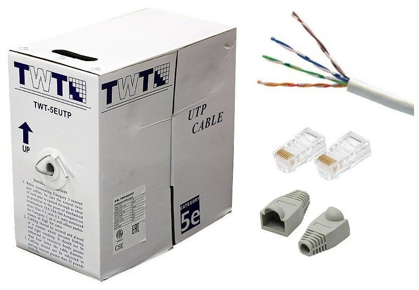 Кабель витая пара TWT-5E U/UTP - CU (медь) 4х2х24AWG CAT5e PVC / серый - 30м