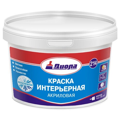 Краска Диола-214 1,5кг акрил интерьер для потолков краска для стен и потолков акриловая profilux pl 07а матовая супербелая 3 кг