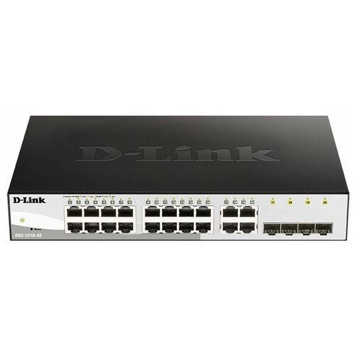 D-Link DGS-1210-20/F2A Настраиваемый коммутатор WebSmart с 16 портами 10/100/1000Base-T и 4 комбо-портами 100/1000Base-T/SFP h3c ls 6520 22sg si автономный источник питаниясервер ethernet поддерживающий 8 10 100 1000base t портов