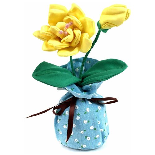 Декоративный тканевый цветок «Бамбу Роза» желтая