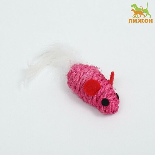 Игрушка для кошек Мышь сизалевая малая с меховым хвостом, 5,5 см, розовая 7865580