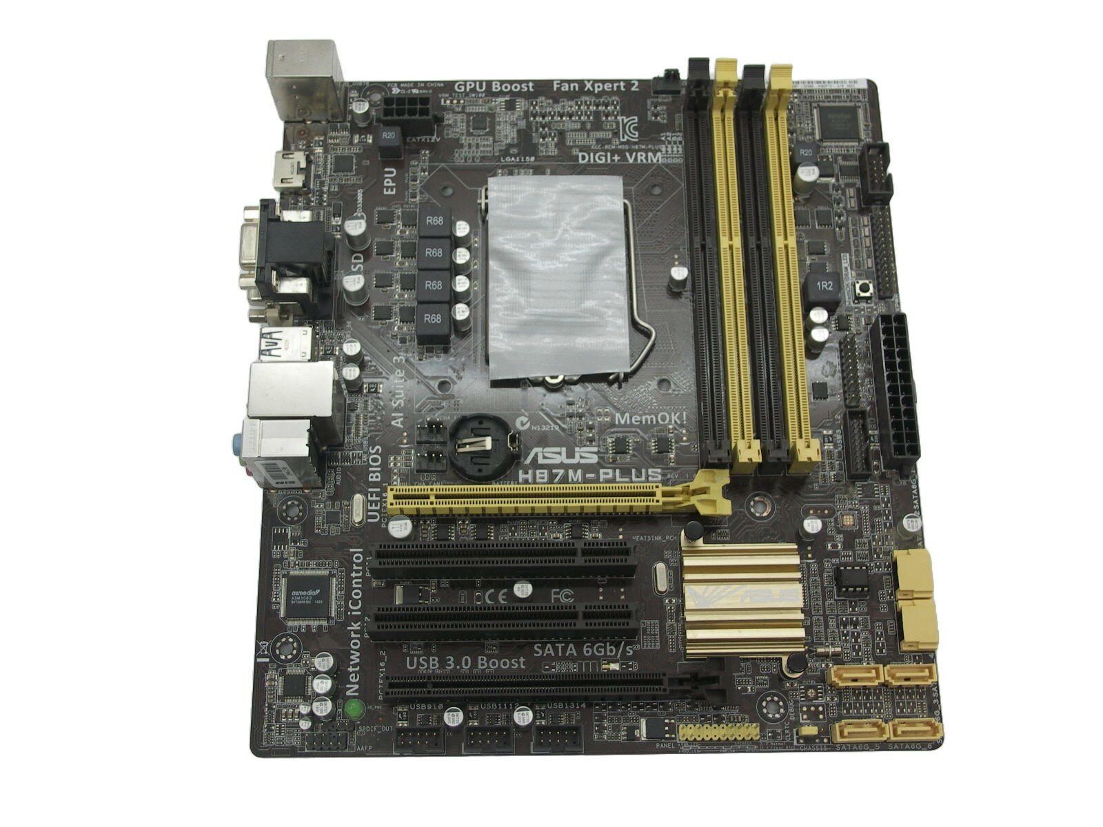 Материнская плата S-1150 ASUS H87M-PLUS REV.1.03 (H87/4хDDR3/SATA/Lan/VGA/DVI/HDMI/Sb/USB3.0/mATX) (без планки)