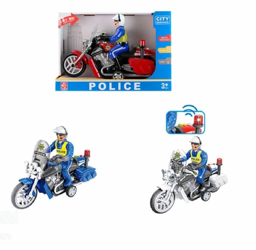 Игрушка мотоцикл Полицейский инерционный длина 29 см белый / синий со светом и звуком RJ3347