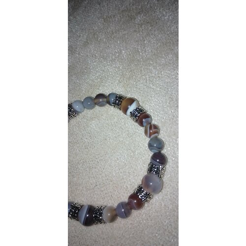 фото Браслет, агат, размер 17.5 см, коричневый, бежевый мастерhand