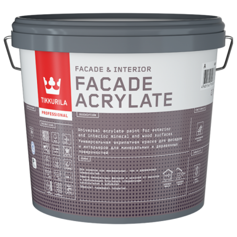 TIKKURILA FACADE ACRYLATE краска акрилатная универсальная для фасадов и интерьеров база A (5л)