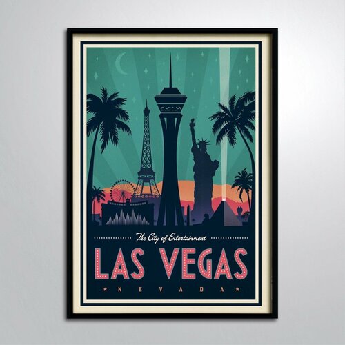 Постер в раме/Постер для интерьера/Винтажный плакат Лас Вегас Невада Las Vegas