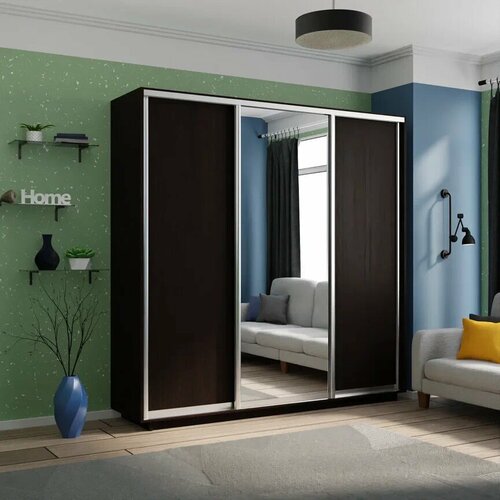 Шкаф-купе,180x60x220,(ШxГxВ), Экспресс, 2дверный, ДСП, Венге , ДСП/Зеркало/ДСП