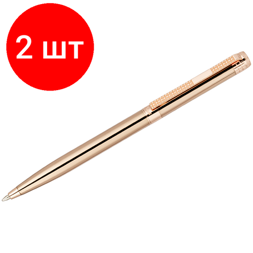 Комплект 2 шт, Ручка шариковая Delucci Semplice синяя, 1.0мм, корпус медь/розовое золото, поворот, подарочная упаковка