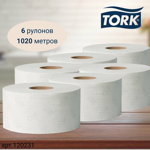 Туалетная бумага Tork Mini Jumbo, Advanced, в рулонах, система T2, 170 м, 2 сл, белая, 6 рулонов (арт: 120231)