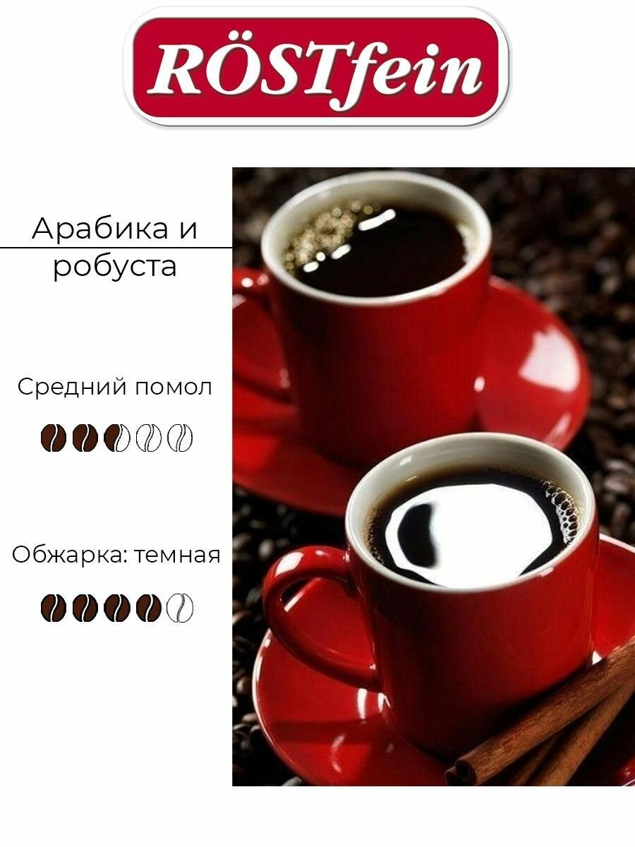 Набор кофе молотый арабика и робуста 1 кг Rostfein Cafe Mokka темной обжарки (4 из 5), ноты чернослива и темного шоколада, Германия, 2 упаковки по 500 гр — фото 1