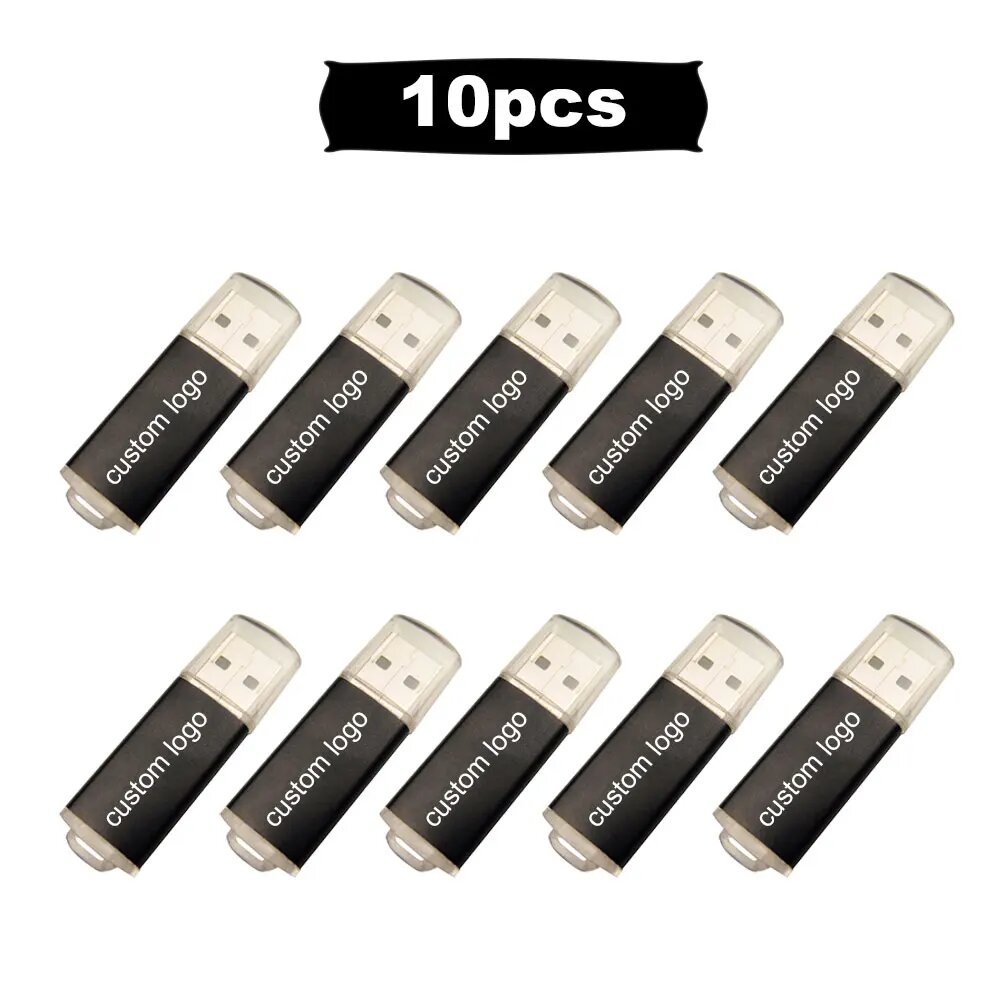 Usb флеш-накопитель 10 шт./лот, 32 ГБ, usb-накопитель 128 ГБ, металлический usb-накопитель, 4 ГБ, 8 ГБ, 16 ГБ, флешка 64 ГБ, Бесплатный Пользовательский логотип, Black USB 2.0, 8 Гб