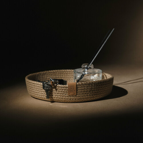 Корзинка из джута, подставка для хранения мелочей, ключница 25 на 5 см