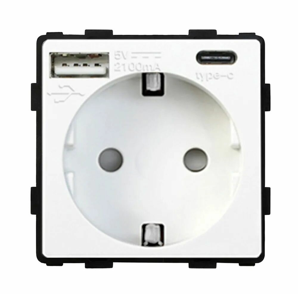 Механизм розетки (без рамки) с Usb/Type-C АC, цвет белый