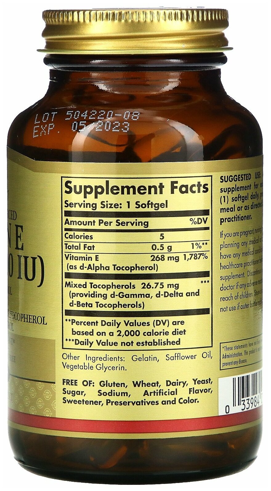 Витамин E Solgar Vitamin E 268 мг (400 ME) Mixed Tocopherols 50 капсул