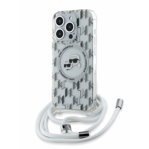 фото Lagerfeld для iphone 15 pro чехол crossbody pc/tpu nft karl & choup head hard trsp (magsafe) + cord karl lagerfeld