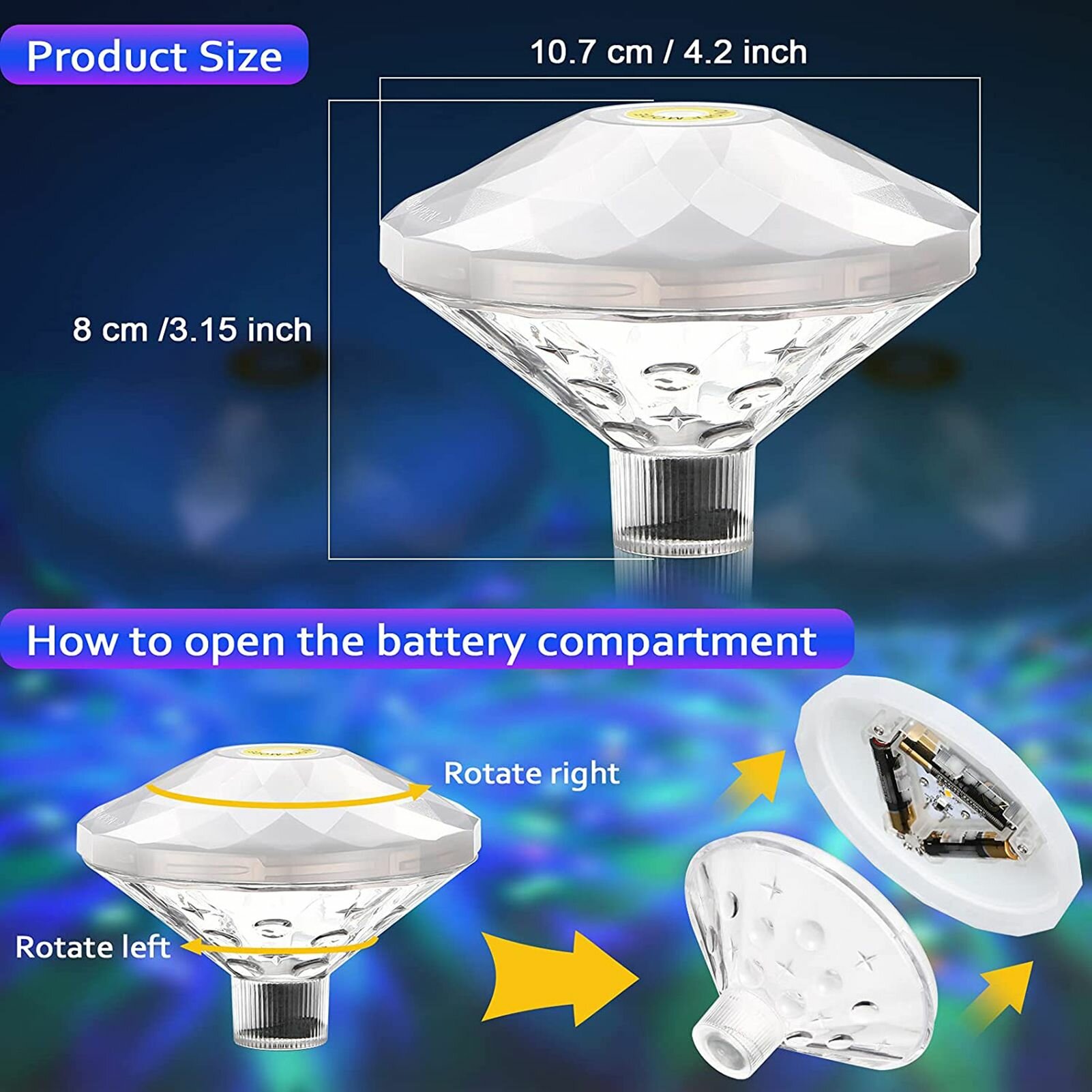 Плавающий светильник для бассейна 0.5W 7LED RGB 8 режимов IP65 водонепроницаемый питание от 3хAAA