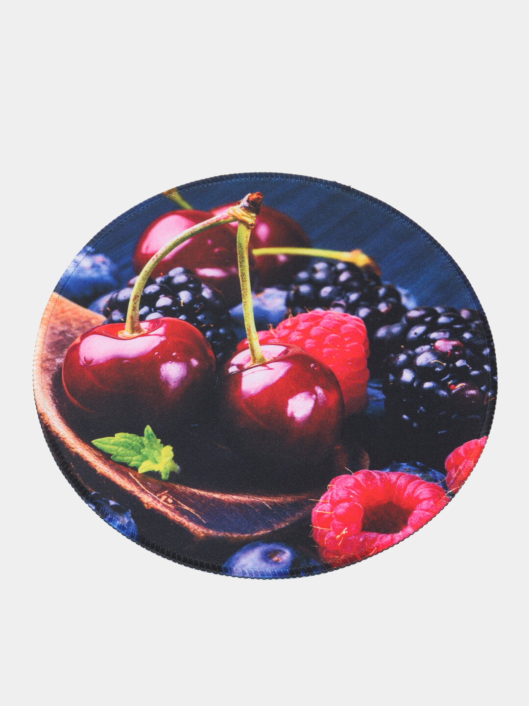 Коврик для мыши G7, круглый, принт фрукты, 25 см, Вишнёвый