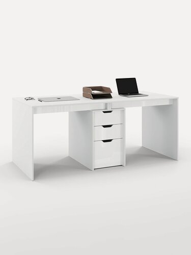 Изображение товара Есэндвич Grand Лаворо Стол письменный для двоих с ящиками Grand Лаворо 180х75х80 см (Белый/Белый глянец)