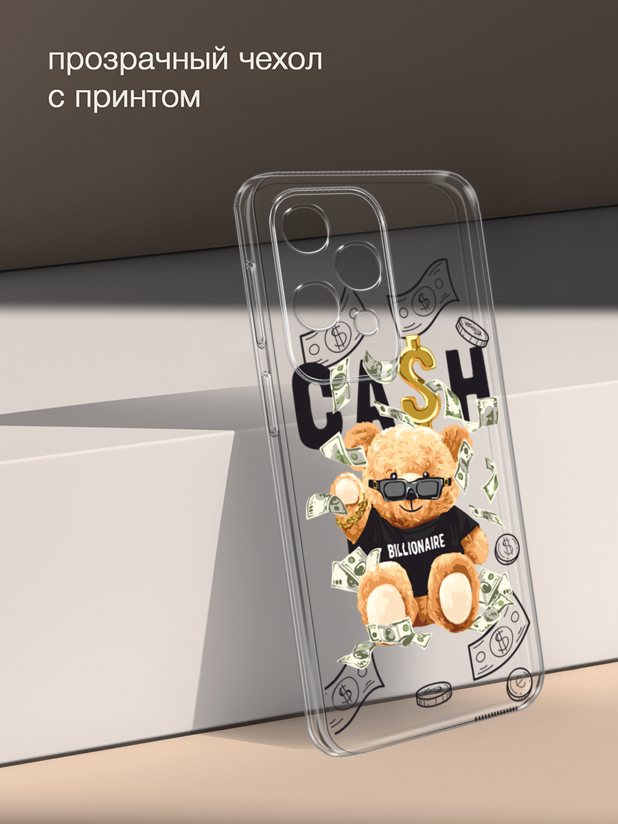 Чехол на Infinix GT 10 Pro / Инфиникс GT 10 Про с принтом Cash медвежонка, прозрачный — фото 1