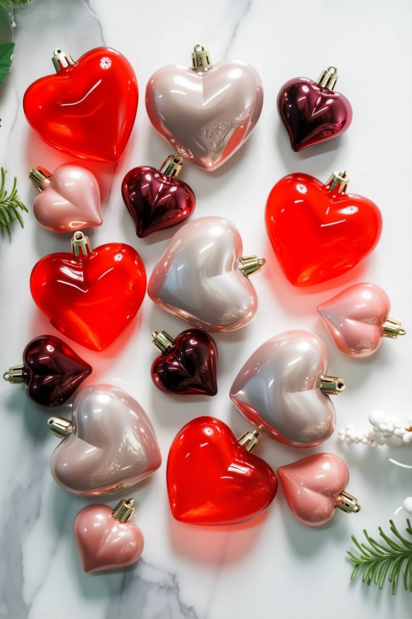 Набор ёлочных украшений ЛАВ МИ свит - сердечки, пластик, розовый, бордовый, 5-7 см, 16 шт, Winter Deco 2000075