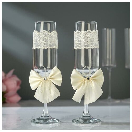 фото Набор свадебных бокалов "элит", с бантом, айвори yandex market