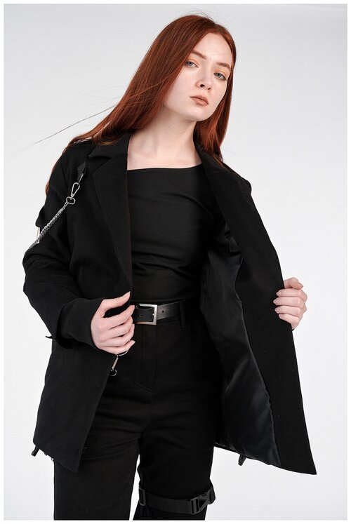 Пиджак SKVO, удлиненный, силуэт свободный, размер XS, черный