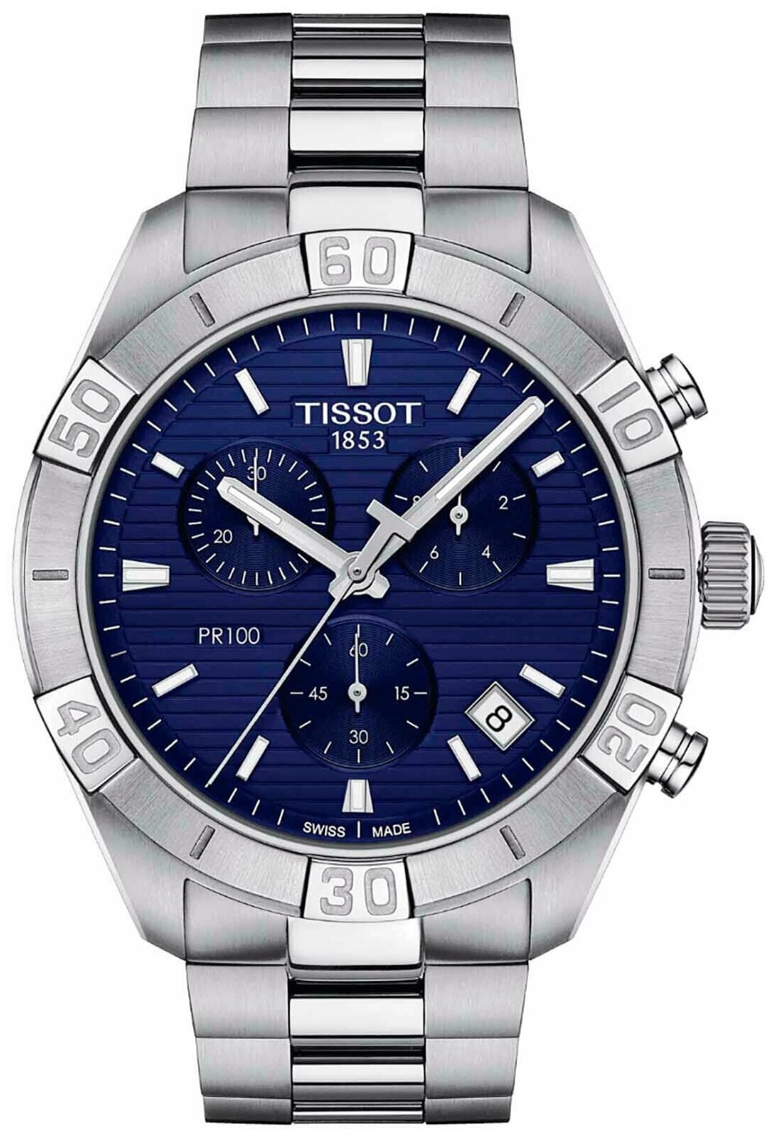 Швейцарские кварцевые часы Tissot PR 100 Sport Gent Chronograph T101.617.11.041.00 на стальном браслете, с водозащитой 10 бар и международной гарантией от производителя
