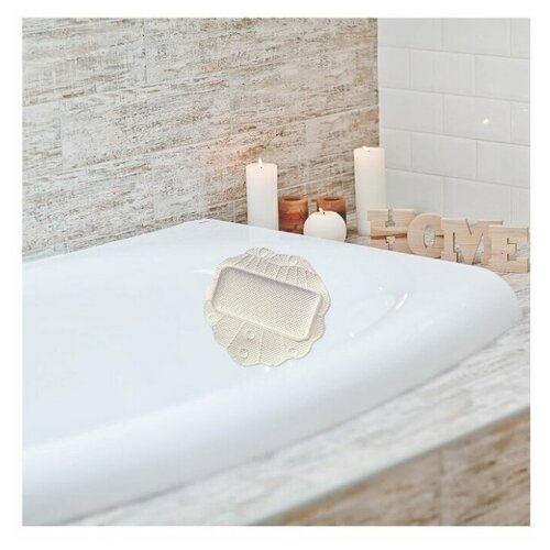 фото 6909_ бежевая подушка для ванны с присосками "лотос" (массажная) 33х33 см вилина