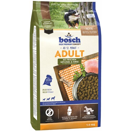 Сухой корм для собак Bosch Adult, домашняя птица, с просом 1 кг
