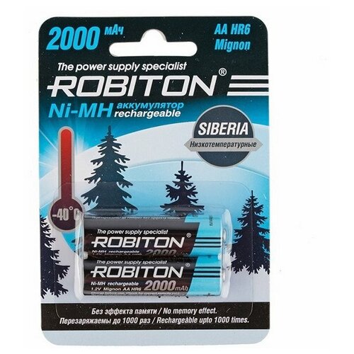 Аккумуляторы типа AA Robiton SIBERIA (комплект 2 штуки) 2000mAh батарейки energizer lr6 bl 1 e91 aa 7638900950663