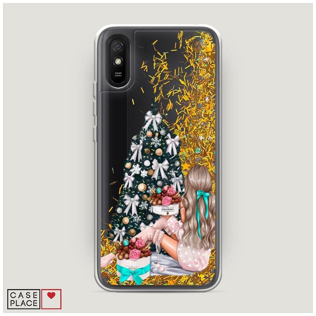 Жидкий чехол с блестками "New Year" на Xiaomi Redmi 9A / Сяоми Редми 9А