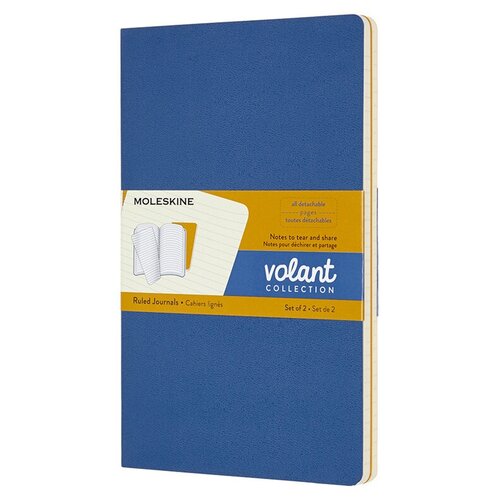 Блокнот Moleskine Volant, QP721B41M17, синий, желтый, 48 листов в линейку, 2 шт