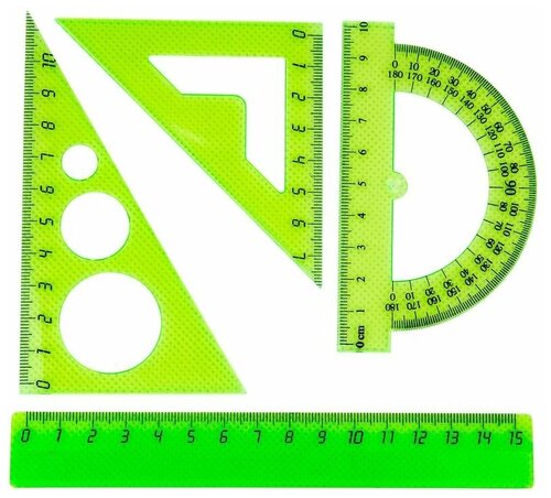 Набор чертежный малый, линейка 15 см, угольники 7 и 10 см, транспортир 10 см