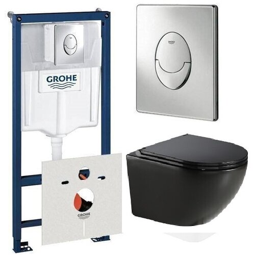 Готовый комплект: Исталляция Grohe 38750001 + Унитаз подвесной Azario Grado AZ-0046-MB черный готовый комплект инсталляция grohe 38775001 унитаз подвесной azario grado az 0046 mb черный