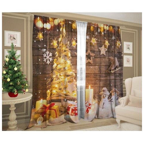 фото Комплект штор теплые огни 147х267 +/- 3см 2 шт, габардин, п/э qwen