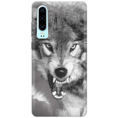 фото Ультратонкий силиконовый чехол-накладка для huawei p30 с принтом "волчий оскал" gosso