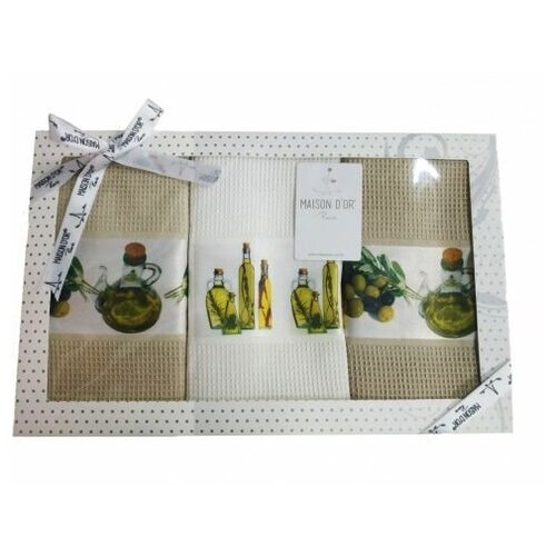фото Набор полотенец вафельных "olive oil" maison d`or - 3 шт, размер 45х70см maison d'or